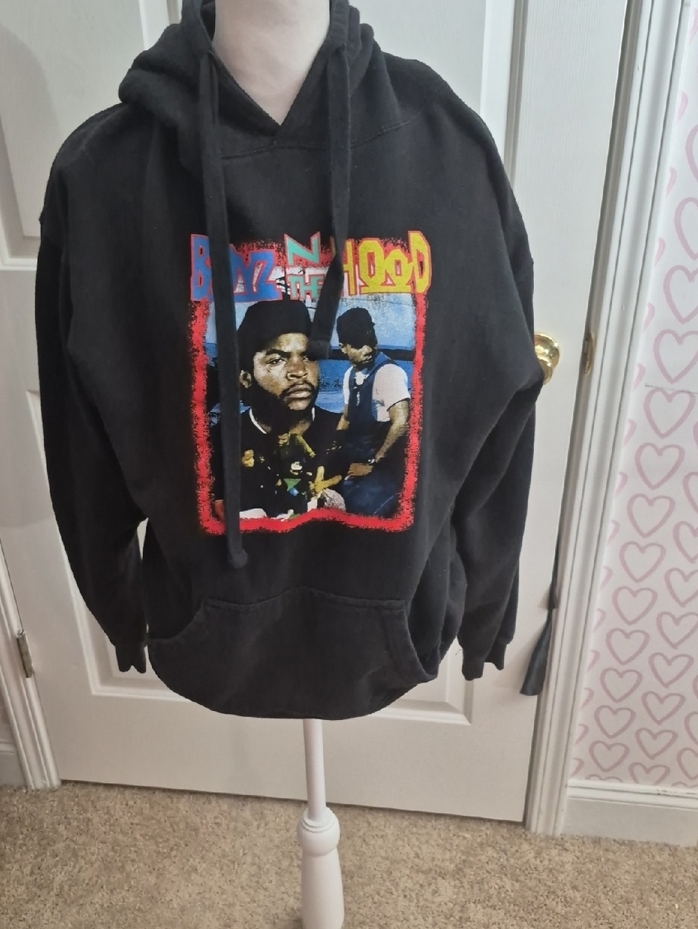 Black Graphic Hooded Sweatshirt with Colorful Print
